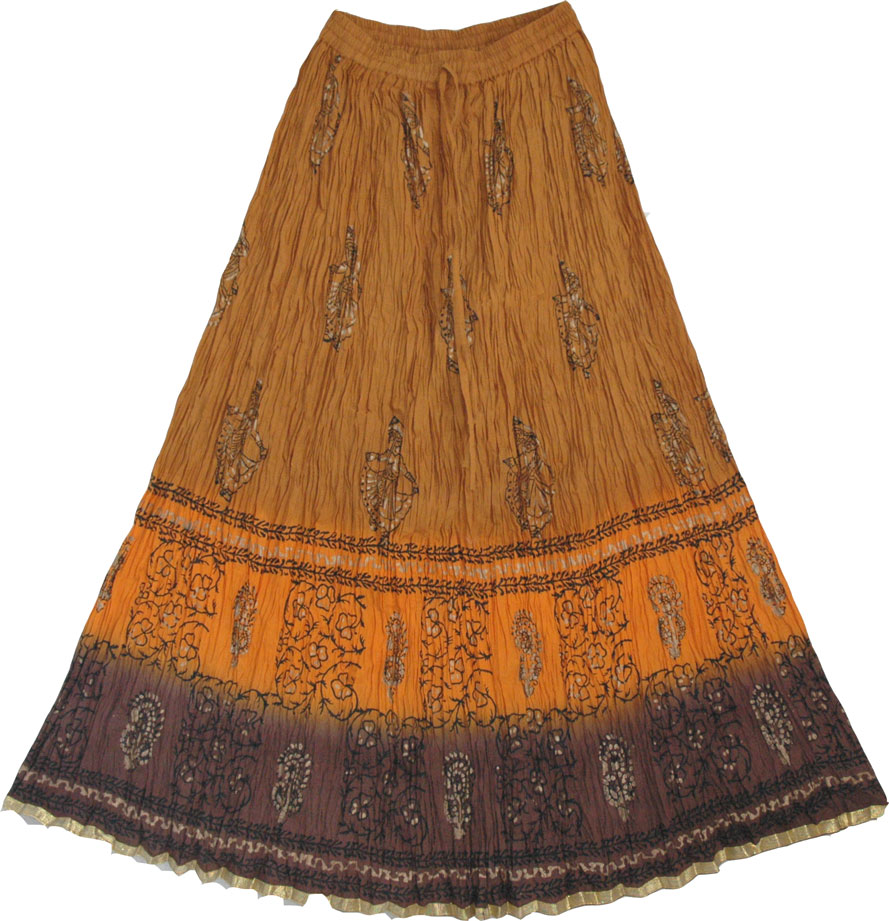 Dancing Princess Brown Golden Ethnic Long Skirt
