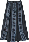 Stonewashed Black Boho Long Skirt with Ripped Vertical Patches [7990]