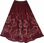 Wine Berry Long Skirt with Mirrors