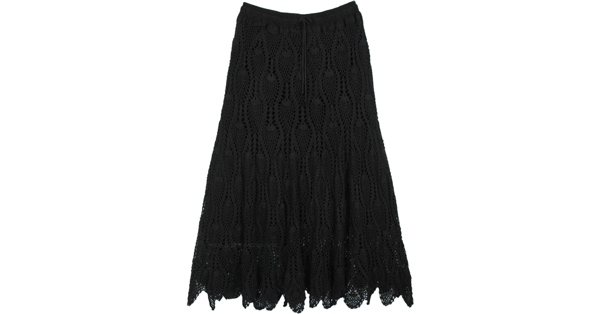 Obsidian Crochet Pattern Long Skirt in Cotton | Black | Crochet ...