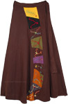 Boho Brown Wrap Around Skirt with Applique Work [8027]