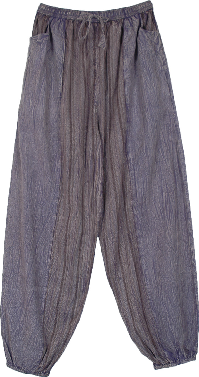 Airy Beach Patchwork Pants with Pockets, Bohemian Harem Stonewashed Yoga Pants