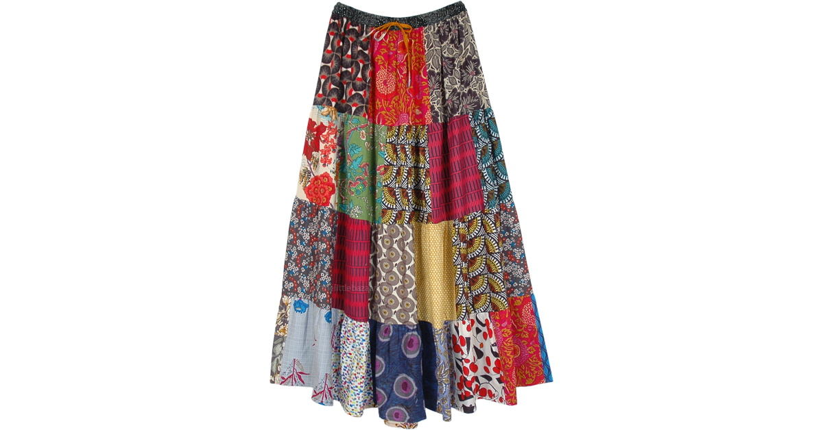Happy Vibes Bohemian Cotton Skirt with Mixed Patchwork | Multicoloured ...