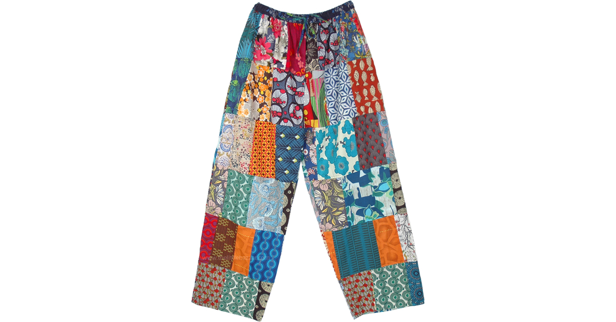 Fun Floral Patchwork Cotton Hippie Lounge Pants | Multicoloured | Split ...