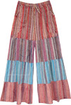 Fiery Red and Cool Blue Bohemian Multicolored Stripe Pants