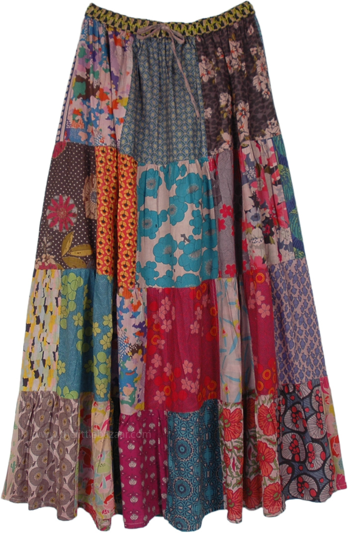 Floral Patchwork Long Summer Bohemian Cotton Skirt - Clothing - Sale on ...