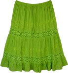 Cotton Skirt with Lace Details in Green [8144]
