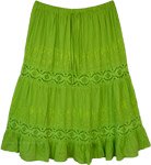 Parrot Green Flared Skirt with Lace Details