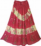 Dark Pink Golden Painted Long Skirt