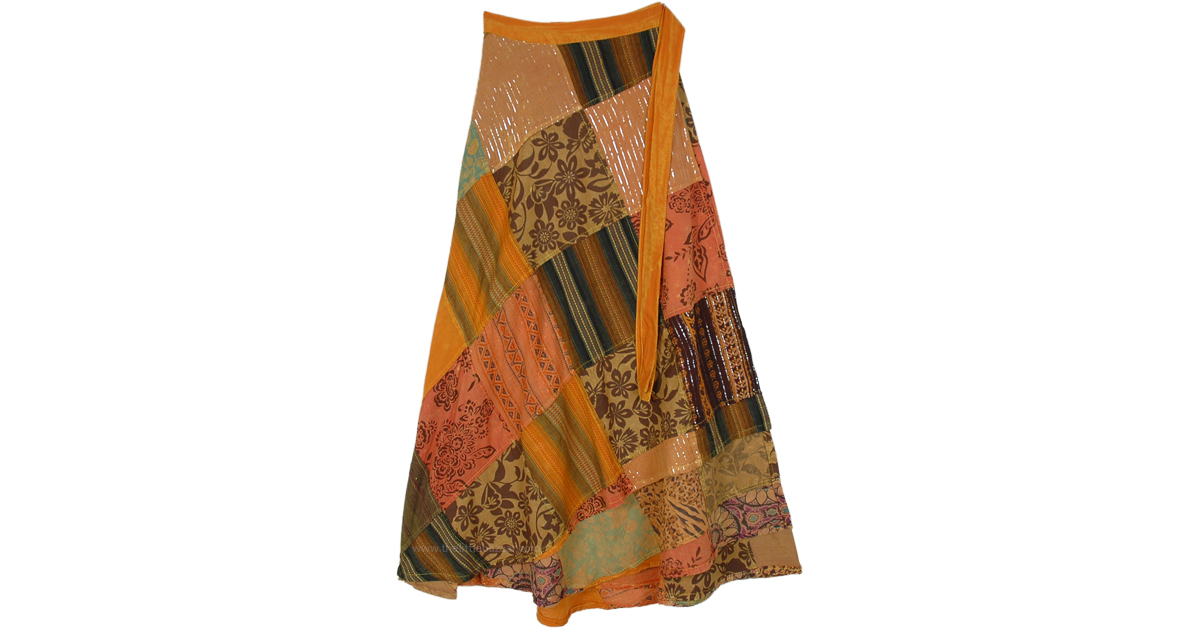 Sunset Blossom Patchwork Wrap Around Skirt | Multicoloured | Wrap ...
