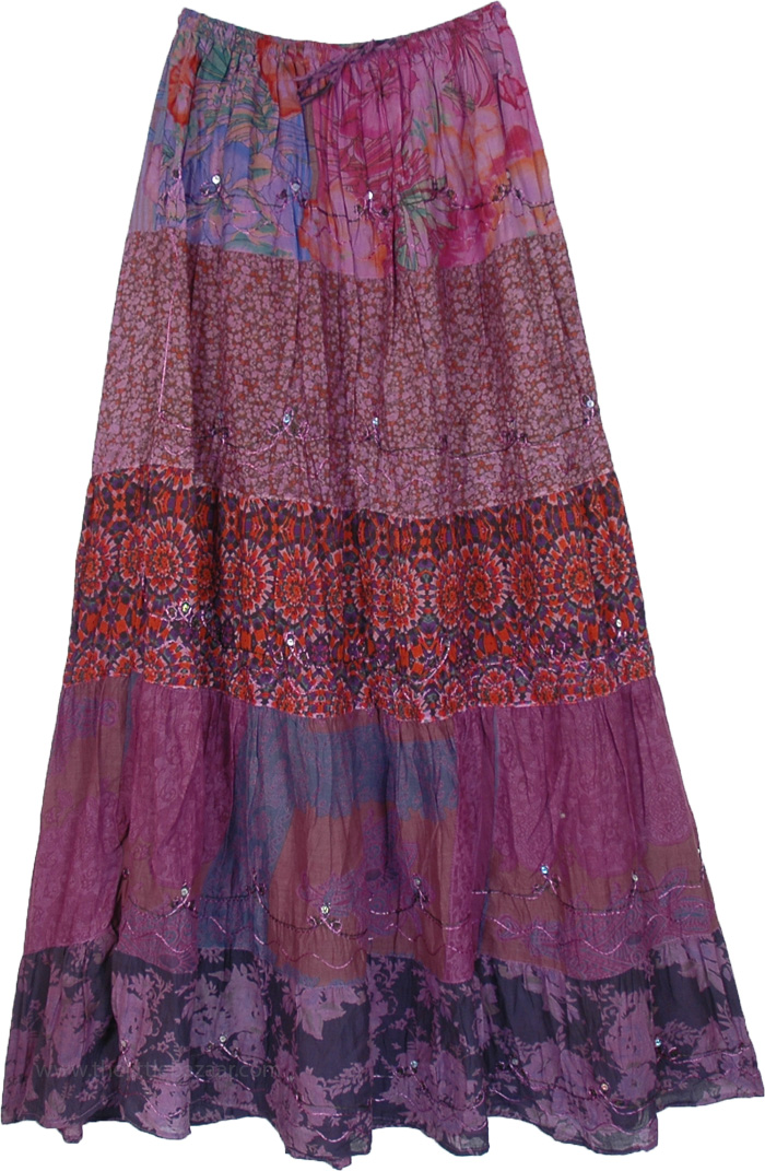 Boho Floor Length Purple Skirt with Embroidery and Sequins | Purple ...