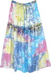 Pastel Tie Dye Tiered Long Skirt with Black Print