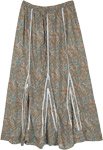 Brown Paisley Print Vertical Panels Long Skirt with Lace [8208]