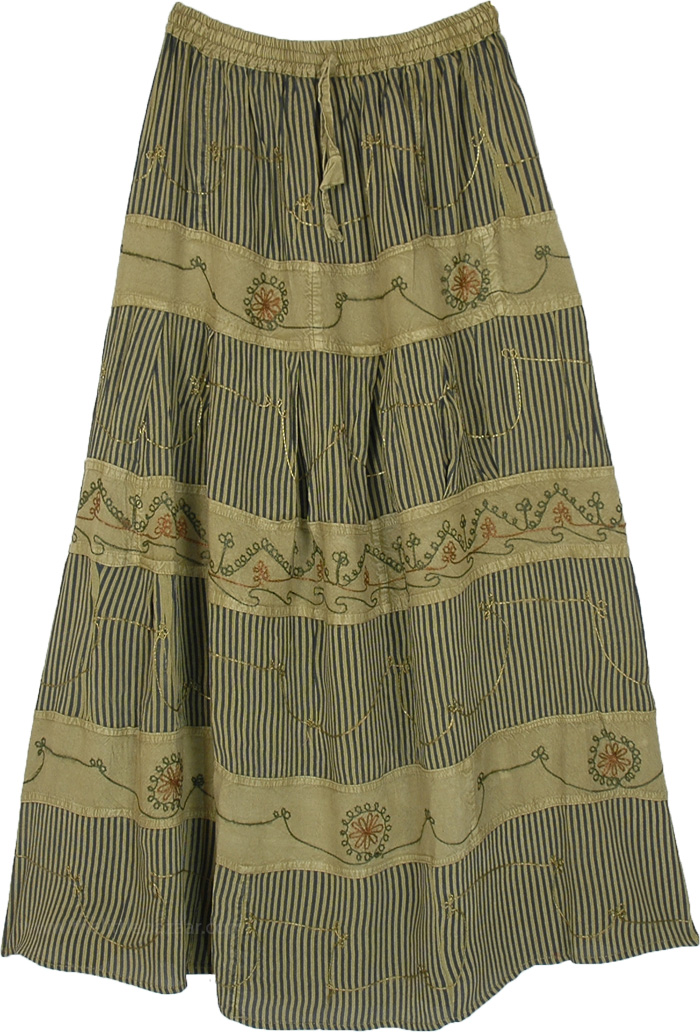 Olive Green Tiered Rayon Long Skirt