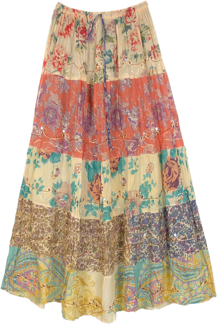 Summer Pastels Floral Print Cotton Ankle Length Skirt