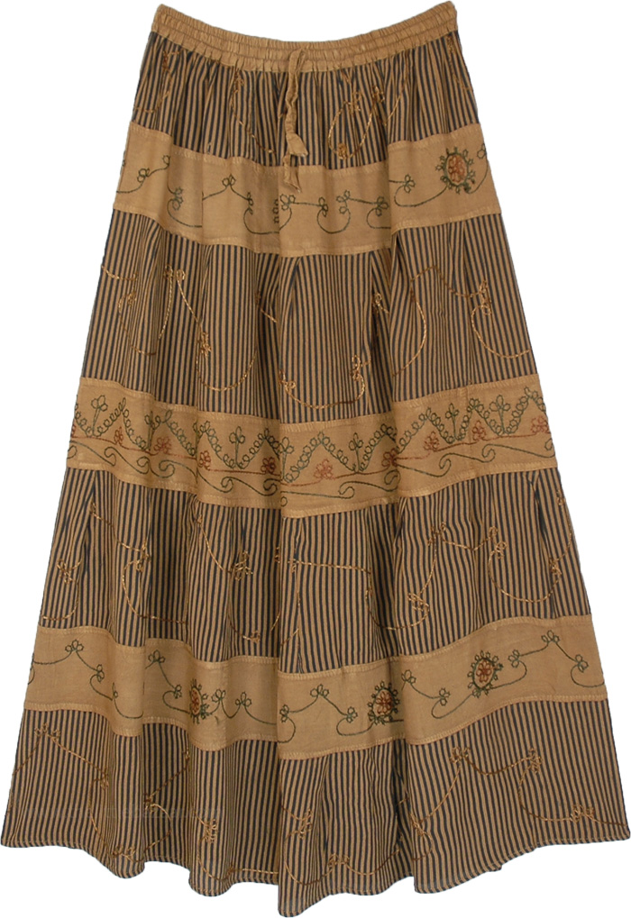 Potters Clay Ankle Length Tiered Skirt with Embroidery