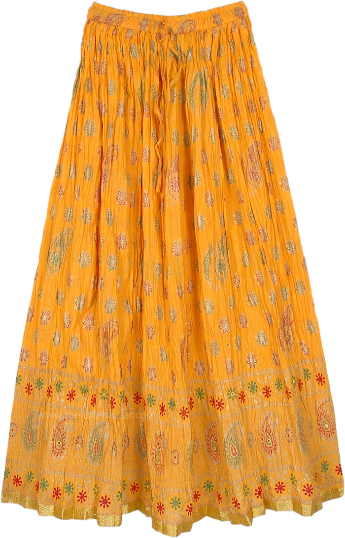 Marigold Crinkled Cotton Summer Long Skirt