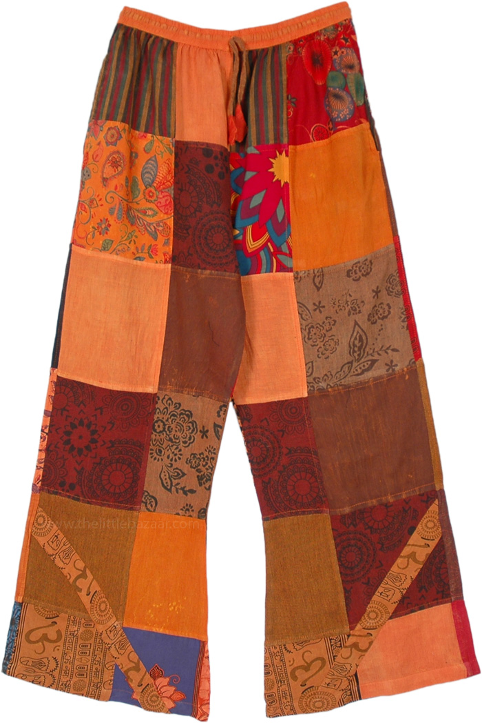 Earthy Boho Lounge Patchwork Cotton Pants For The Tall