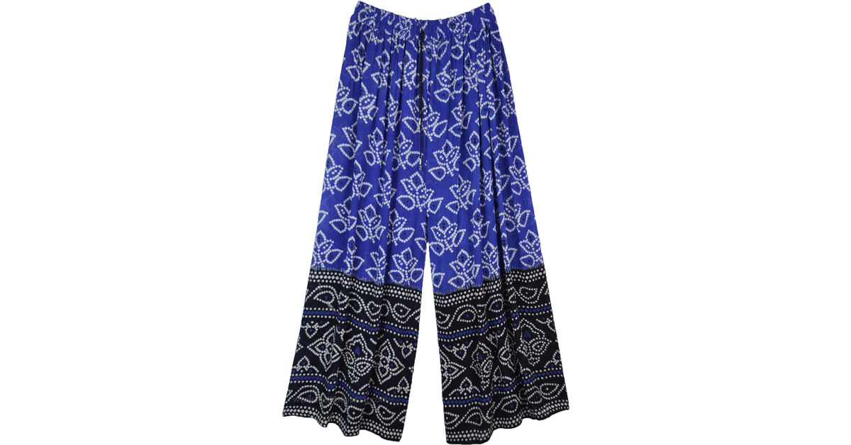 Persian Blue Palazzo Pants in Jaipuri Print | Blue | Split-Skirts-Pants ...