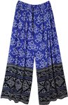 Ethnic Tie Print Wide Leg Pants in Blue [8228]