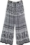 Ethnic Print Black and White Wide Leg Palazzo Pants