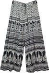 Black and White Paisley Printed Wide Leg Pants