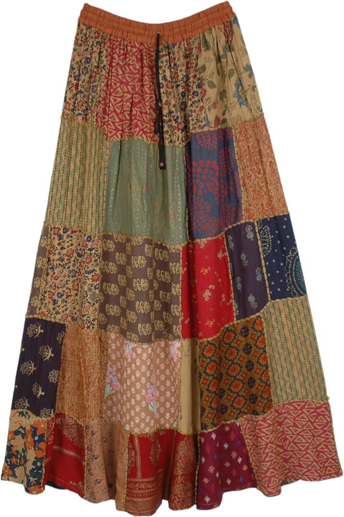 Majestic Floral Vibrant Patchwork Dori Long Skirt | Multicoloured ...