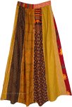 Long Patchwork Tribal Skirt in Mustard and Orange Hues [8283]