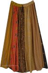 Long Patchwork Tribal Skirt in Mustard and Orange [8285]