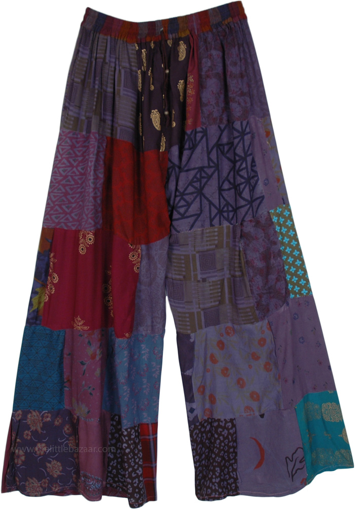 Violet Garden Patchwork Bohemian Trousers | Purple | Split-Skirts-Pants ...