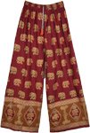 Wine Red Pants with Elastic Waist and Elephant Print [8307]