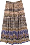 Printed Long Rayon Skirt Blue and Beige [8312]