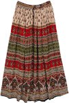 Printed Motifs Beige Red Casual Maxi Skirt [8313]
