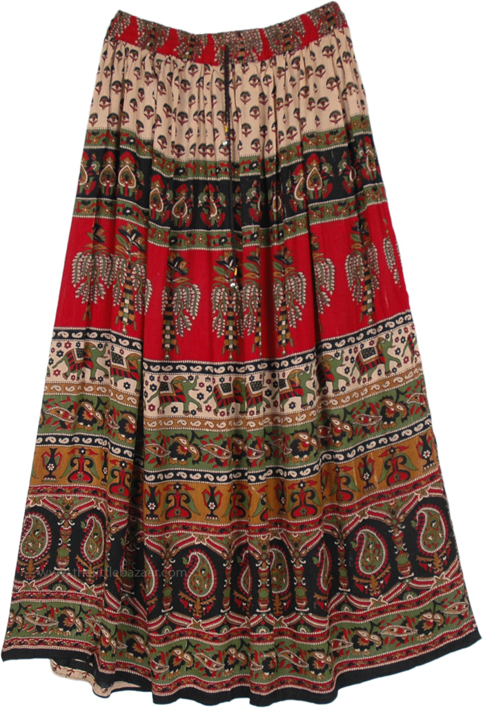 Street Wear Rayon Skirt with Tribal Style Print