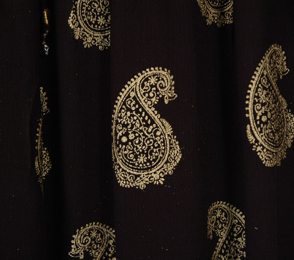 Golden Paisley Painted Rayon Skirt in Midnight Black