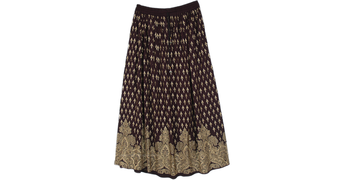 Sale:$18.99 Ebony and Gold Painted Rayon Maxi Skirt | Clearance | Black ...
