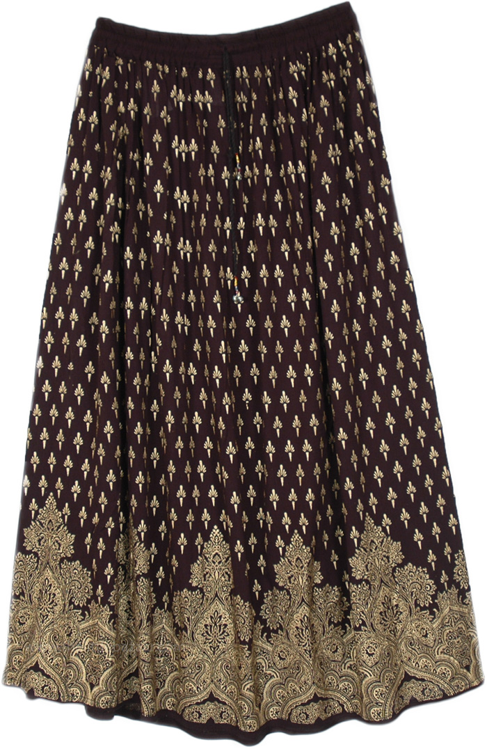 Sale:$18.99 Ebony and Gold Painted Rayon Maxi Skirt | Clearance | Black ...