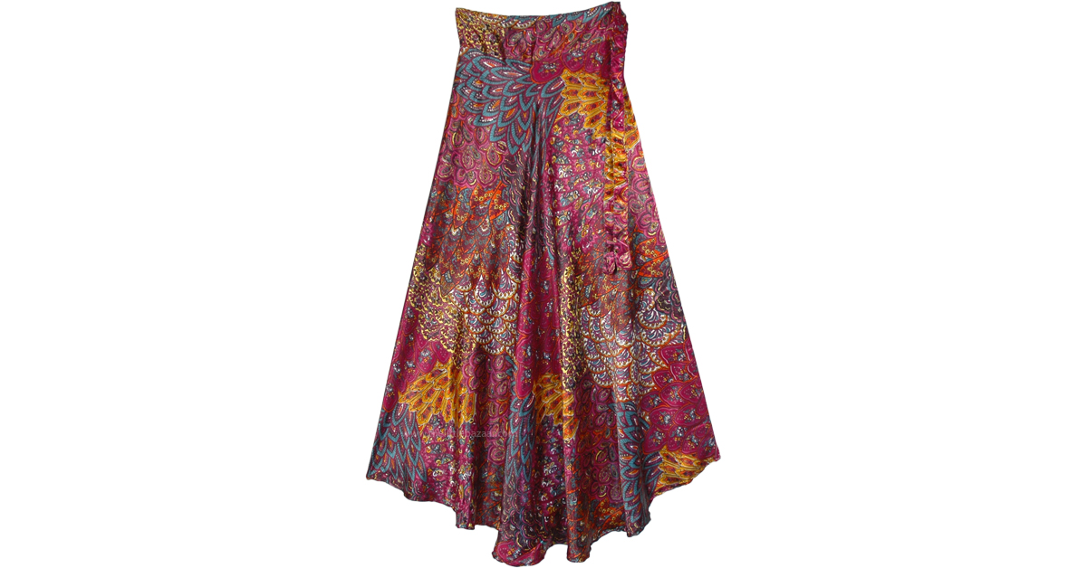 Royal Purple Shiny Floral Long Wrap Skirt | Purple | Wrap-Around-Skirt ...