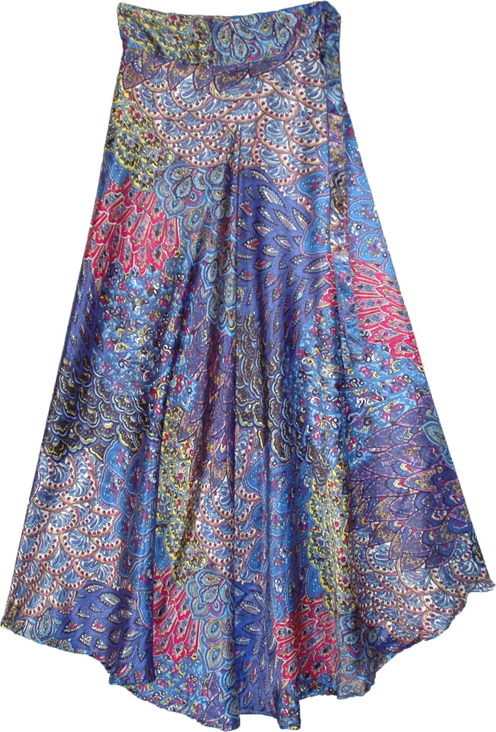 Intricate Floral Patterned Viscose Satin Wrap Around Skirt, Under The Sea Floral Long Wrap Skirt