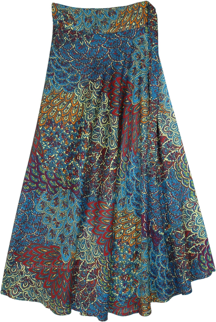 Fantasy Forest Blue Toned Long Rayon Wrap Skirt | Blue | Wrap-Around ...