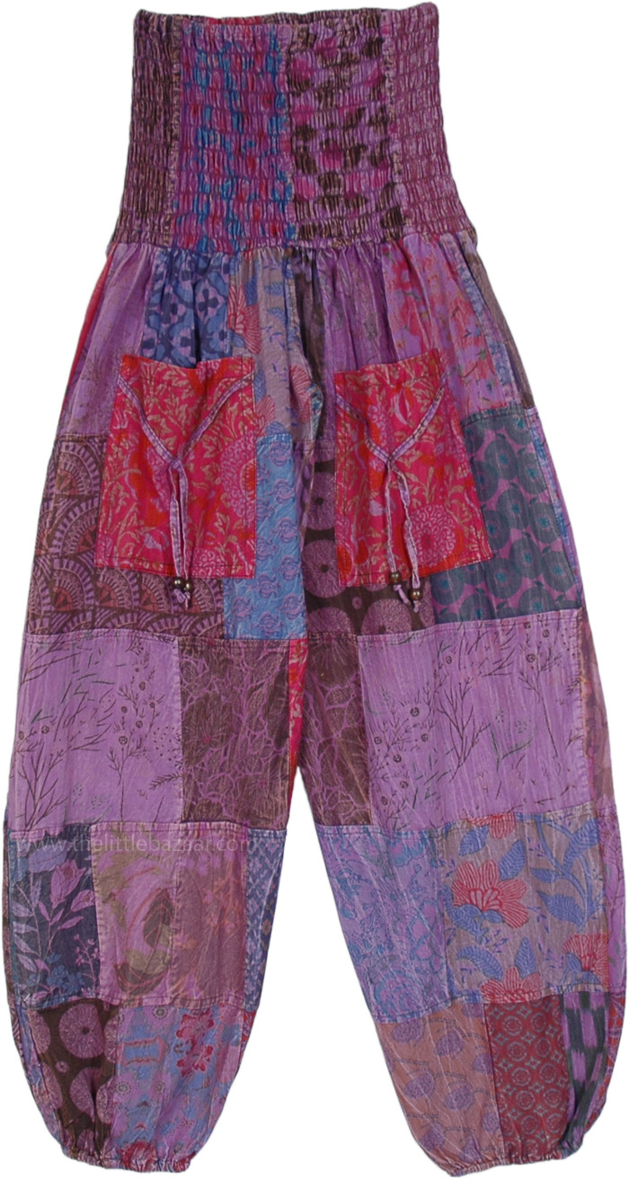 Shady Orchid Mixed Patchwork Cotton Harem Pants