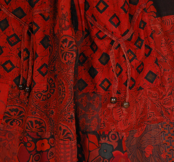 Red Myst Mixed Patchwork Harem Pants with Smocked Waist