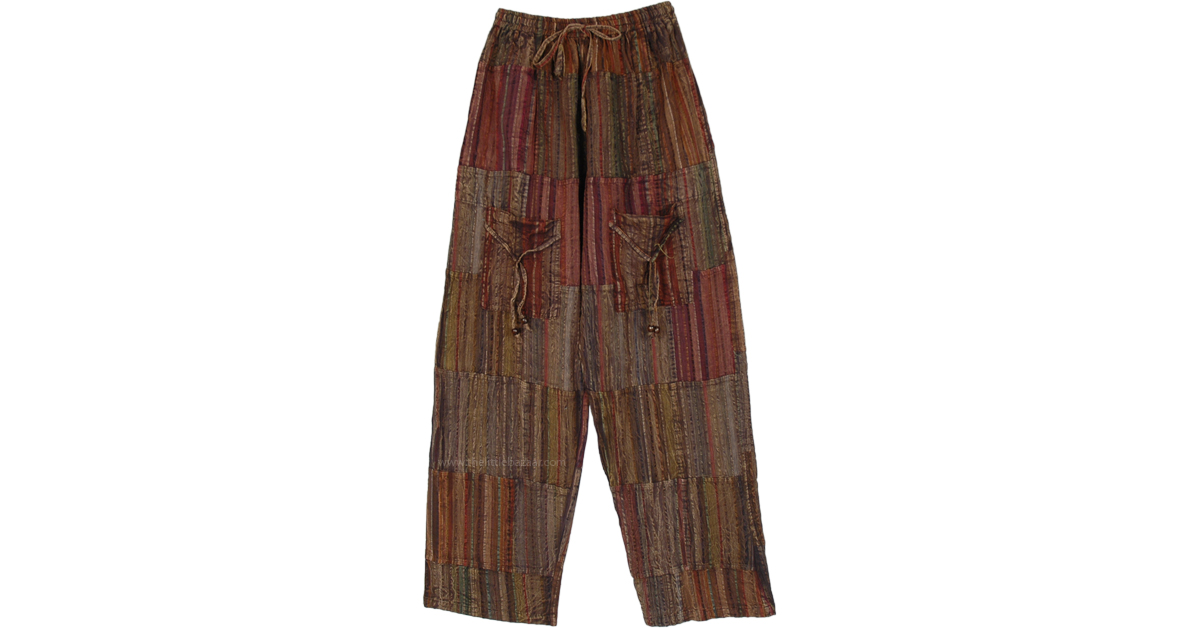 Woody Hippie Unisex Stonewashed Cotton Pants with Pockets | Brown ...