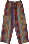 Unisex Multicolor Vertical Stripes with Geometrical Pattern Cargo Pants