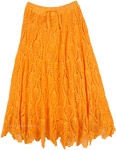 Orange Submarine Hand Knit Crochet Patterned Short Skirt  [8399]