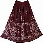 Wine Berry Long Skirt with Mirrors