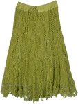 Moss Green Crochet Patterned Maxi Skirt [8400]