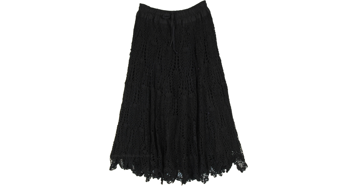 XL Black All Crochet Bohemian Cotton Long Skirt | Black | Crochet ...