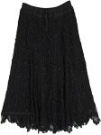 Midnight Black XL All Over Crochet Long Skirt [8402]