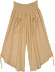Blissful Beige Cotton Crop Side Ruched Pants